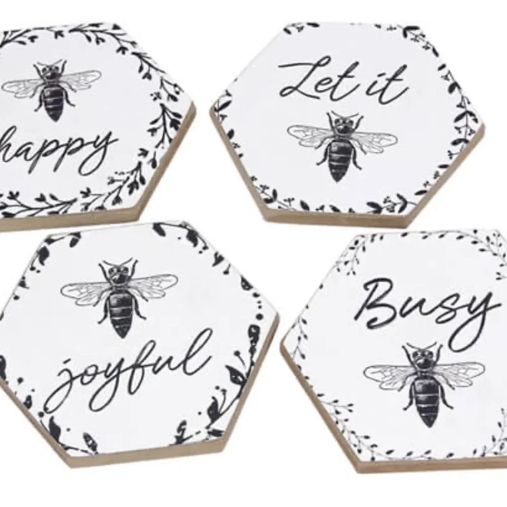 Buzzing Honey Bee Coaster Set of Four Happy Spring Summer Farmhouse Country